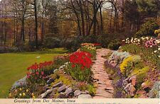 Greetings from Des Moines, Iowa tulip garden vintage continental unposted picture