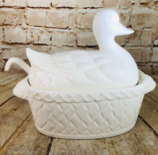 VTG soup bowl with lid and spoon duck white ceramic japan tureen picture