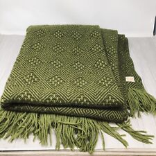 Vintage Pendleton Virgin Wool MCM Throw Blanket Olive Green with Fringe 64x54 picture