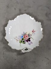 Variegated Pink Floral Small Decorative Tray Japan Gold Trim Leaf Shape Plate picture