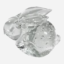 Vintage Art Glass Clear Bunny Rabbit Paperweight Crystal With Controlled Bubbles picture