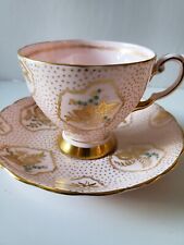 Vintage Tuscan Pink Tea Cup and Saucer with Gold Leaves, Fine English Bone China picture