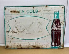 Vintage Coca Cola Fishtail Glass Bottle Pressed Steel Store Advertising Sign picture