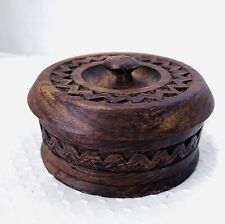 Vintage Carved Round Wooden Trinket Box with Lid 4