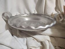 VTG Hammered Aluminum Serving Bowl Tray Signed World Hand Forged ROUND 2 Handles picture