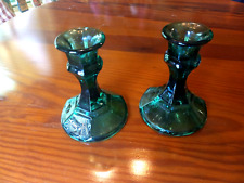 Vintage Teal Green Glass Taper Candlestick Holders 2pcs  4” picture