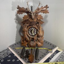 Black Forest Deer Head Hunter Cuckoo Clock West Germany Vintage Antlers Rare picture