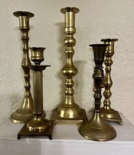 Lot Of 5 Antique Patina Brass Candleholders  picture