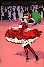 PC ARTIST SIGNED, GLAMOUR LADY, DANCING, PARTY, Vintage Postcard (b51659) picture