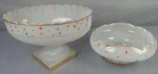  2 Pc Vintage Frosted Glass Petite Hand Painted Flowers Centerpiece Compote Bowl picture