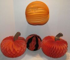  4 Vintage Halloween Honeycomb Decorations Pumpkins, Hanging Decorations picture