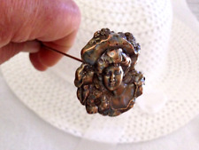 HATPIN with VICTORIAN Lady with Flowers Embossed Brass Cameo - Art Deco 10
