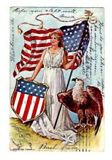 1906 Patriotic Postcard Lady Liberty w/ Shild,Flag & Eagle Embossed picture