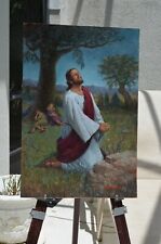 Jesus in the Garden of Gethsename 16 x 24 original oil on board picture
