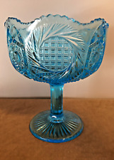 Pedestal Centerpiece Bowl/Compote Ice Blue Sunburst Pattern Mckee Glass Lg. picture