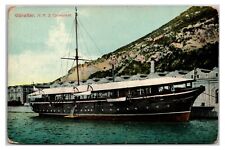 1910s-  View of H.M.S. Cormorant Sailing Ship - Gibraltar Postcard (Not Posted) picture