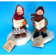 Pair of 1989 VTG Annalee Christmas Carolers Deck the Halls Dolls w/ Tags 71 picture