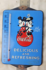 VINTAGE RARE Walt Disney Coca Cola PORCELAIN THERMOMETER SIGN CAR GAS OIL TRUCK picture