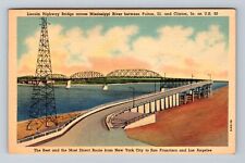 Fulton IL-Illinois, Mississippi River, Lincoln Hwy Bridge, Vintage Postcard picture