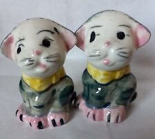 Cat Salt and Pepper Shakers Vintage Japan White Pink Grey Yellow Black Ceramic picture