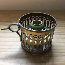 VTG 50s Mug Shape Brass Candle Lamp Holder Pierced w/ Handle Missing Glass Shade picture