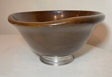 Genuine Mahogany Hand Turned Large Vintage Wood BOWL with STERLING SILVER BASE. picture