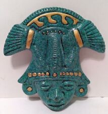 Vintage Crushed Green Stone Malachite Mayan Aztec Head Wall Hanging Plaque 8