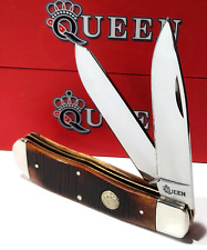 Queen Cutlery Co. Factory 2nd Big Boy Trapper Burnt Bone Pocket Knife USA Made picture