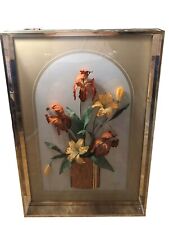 VTG Mid Century Jon Gilmore Signed 3D Art Floral Arrangement  Acrylic Gold Frame picture