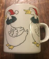 Vintage Minty Christmas Geese in Santa Hat Graphic Funny Coffee Mug Rare picture