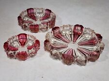 SET OF 3- Hazel Atlas Nesting Galss Ashtrays Red Flash Clear Round picture