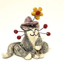 Rare Amy Lacombe Flower Kitty Cat Wearing Purple Hat Miniature Estate Figurine picture
