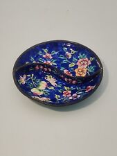 Vintage Cloisonné blue enamel over copper  pink floral divided trinket tray picture