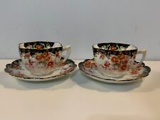 Antique Possibly Derby Pair of Porcelain Cups & Saucers with Painted Floral Dec picture