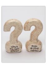 PASSOVER CERAMIC MATZAH SALT & PEPPER SHAKERS QUESTION MARK WHY IS THIS NIGHT DF picture