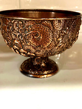 RARE ANTIQUE COPPER PLATED Wine CHALICE GOBLET on PEDESTAL w/ SILVER Man on LID picture