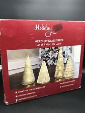HOLIDAY LED Lighted Mercury Glass Holiday Tree SET OF 4.  Sams.  Large  9”-13.5” picture