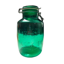 MILLS BAKERY 4 Qt Green Glass Cookie Jar 10.5