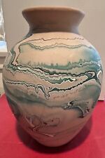 Nemadji Green  Swirl Art Pottery Vase EUC picture