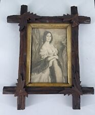 Vtg Antique Adirondack Leaves Small Picture Frame Tramp Art With Vintage Picture picture