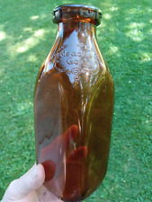 Vintage MEADOW GOLD Quart Embossed Amber Brown Glass Milk Bottle Duraglas Square picture