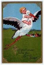 c1910's Stork Delivering Baby Houses Nash Embossed Unposted Antique Postcard picture