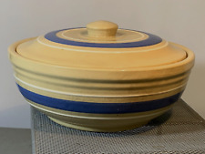 Vintage Watt Yellowware Blue Stripe Covered Casserole Pottery Dish USA (99) picture