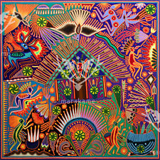 Nierika Yarn painting Huichol art - The night's noise 48 x 48 in. 120 x 120 cm. picture
