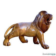 Vintage Large Traditional Mahogany African Lion Carved Floor Sculpture Statue picture
