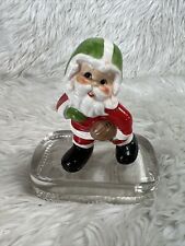 Vintage 3.5” Christmas Ceramic Santa Claus Figure Playing Football picture