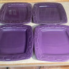 4 Longaberger Pottery Woven Traditions EGGPLANT Soft Square Lunch Plates 9” picture