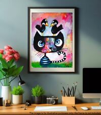 Cat & Birds, Abstract Beautiful Fine  Art Print,  USA + FREE GIFT  picture