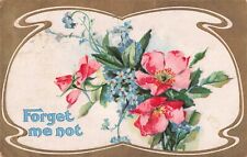 Forget Me Not Pink & Blue Flowers, Gold Embossed, Vintage Postcard picture