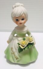 Vintage Lefton Green August Birthday Girl With Flowers 4” picture